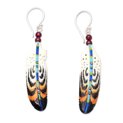 NOVICA Antique Feathers, Bone and amethyst dangle earrings - 2.2*0.4
