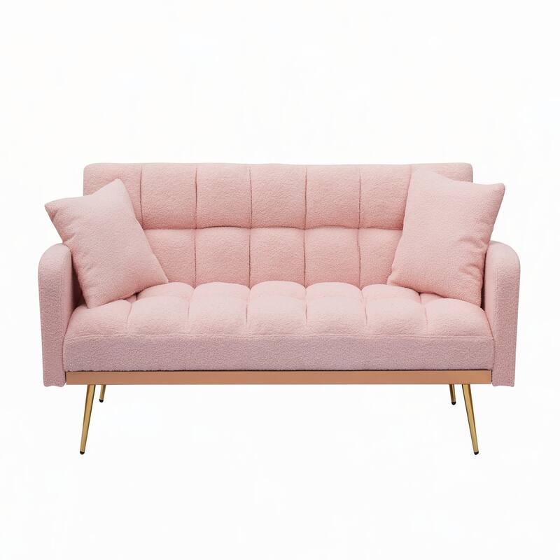 69 Inch Sofa Bed Pink with Adjustable Teddy Sofa