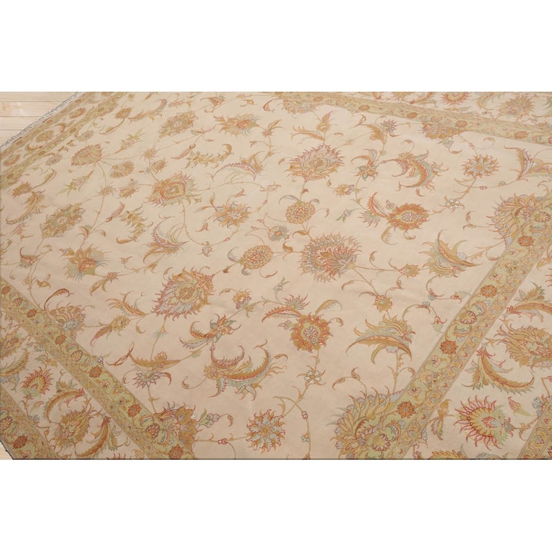 Hand Knotted Ivory Persian Wool & Silk Traditional Oriental Area Rug - 8' 1'' x 11' 9''