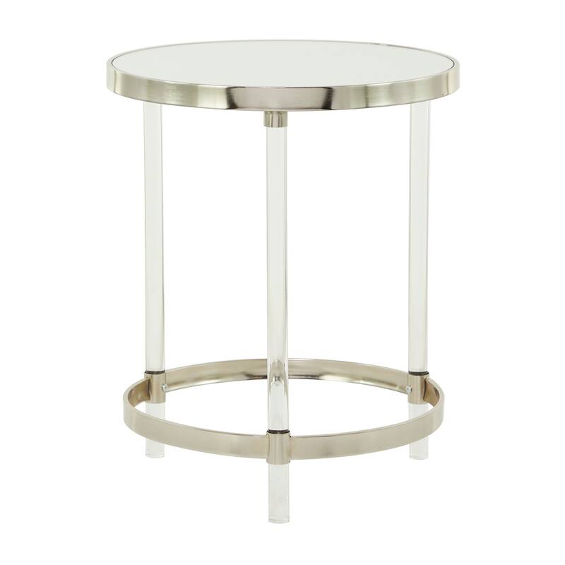 Minimalist Acrylic Plastic Accent Table with Mirrored Glass Top - Gold or Silver