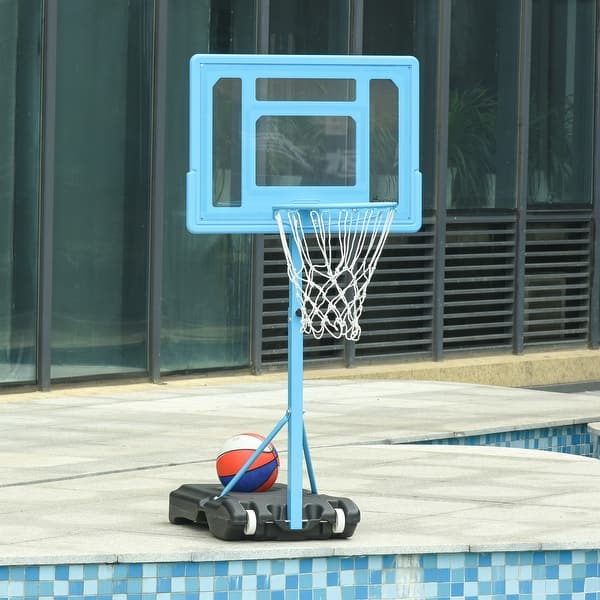 slide 2 of 8, Soozier 63" - 70.75" H Adjustable Basketball Hoop and Base with Reinforced Rim & Net & Wheeled Water/Sand Base, Blue Multi-Color