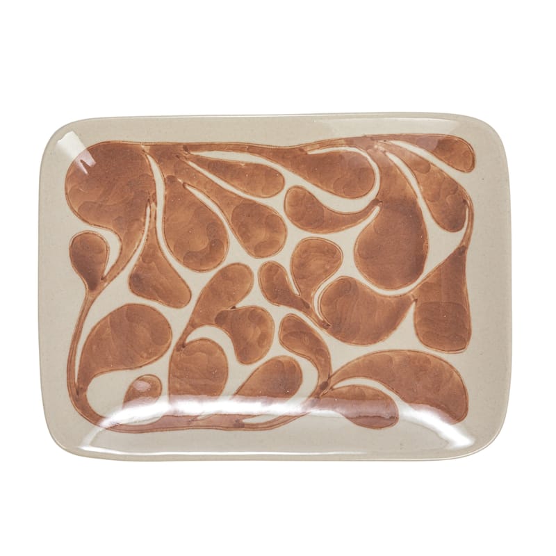 Stoneware Plate with Abstract Design in Four Styles, Set of 12 - 6.1"L x 4.5"W x 0.8"H