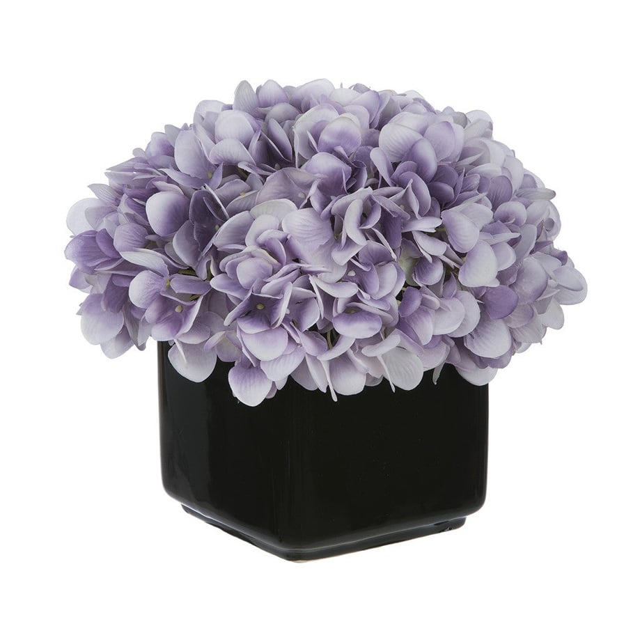 Faux Hydrangea in Small Black Cube Ceramic Vase