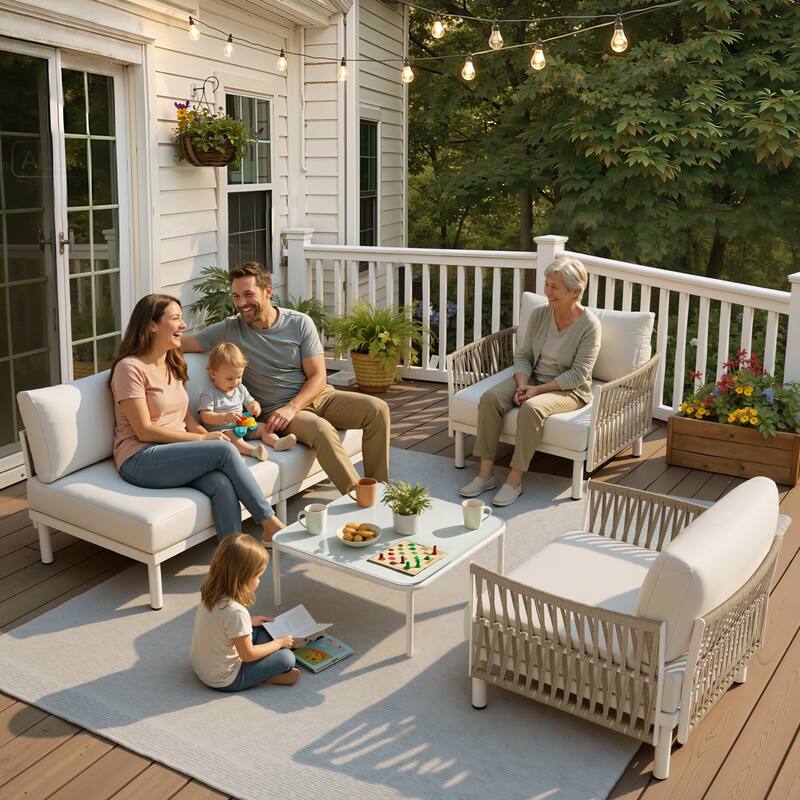 Outdoor Patio Aluminum PE Rattan Free Combination Sectional Sofa Conversation Seating Set