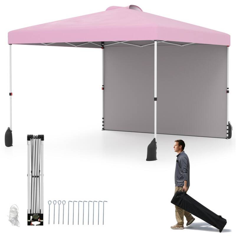 10x10 ft Portable Outdoor Pop-Up Tent Canopy Tent with Adjustable Height for Backyard or Beach - Pink