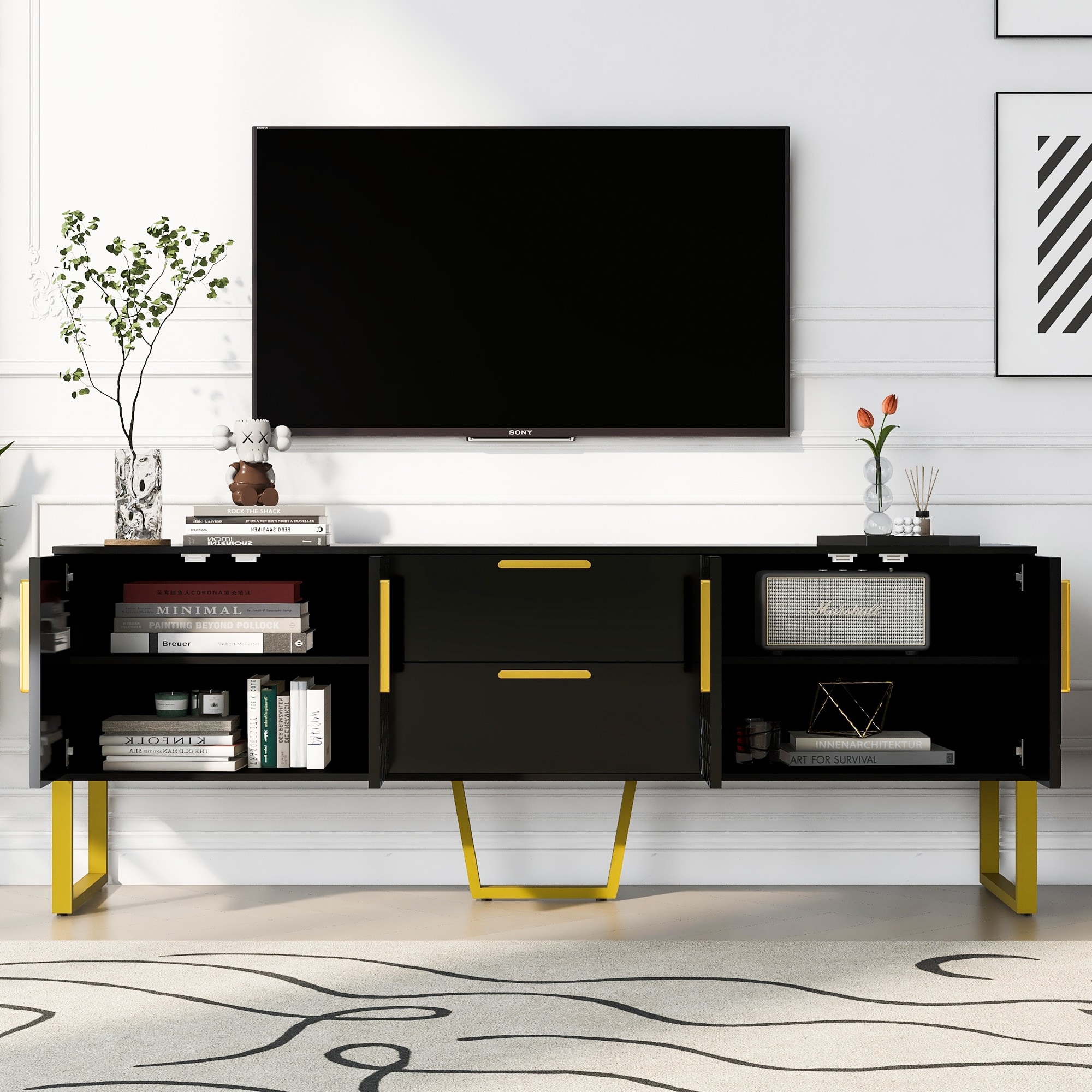 Classic Design TV Console Table TV Stand Entertainment Center for TVs - Bed  Bath \u0026 Beyond - 38949408, image size:2000x2000
