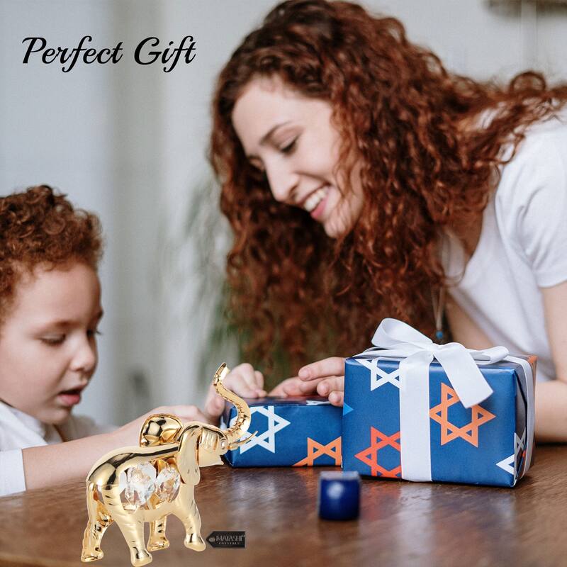 Matashi 24K Gold Plated Crystal Studded Elephant Ornament Tabletop Home Decor Showpiece Gift for Christmas Mother's Day Birthday