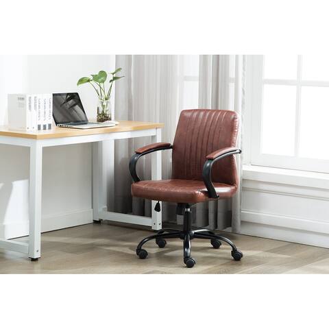 Porthos Home Palmer Swivel Office Chair, Ribbed PU Leather Upholstery