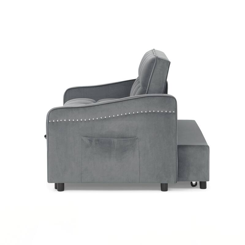 Loveseats Sofa Bed with Pull-out Bed,Adjsutable Back and Two Arm Pocket