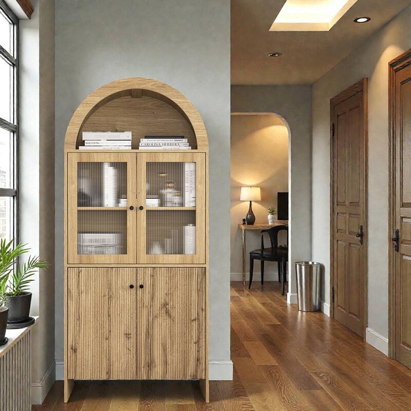 Modern MDF Dome Cabinet with LED Lighting, Tech Inspired Snack Storage Display Cabinet for Home