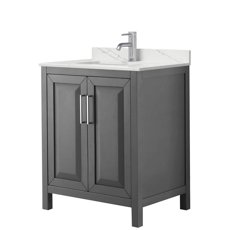 Daria 30-inch Single Vanity, Single Hole Quartz Top - Dark Gray, Chrome Trim, Giotto Quartz Top