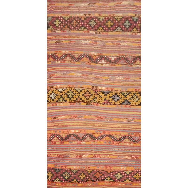 Hand Woven Oriental 100% Wool Carpet Southwestern Tribal Multi-Colored Kilim Area Rug - 11' 2'' X 5' 9''