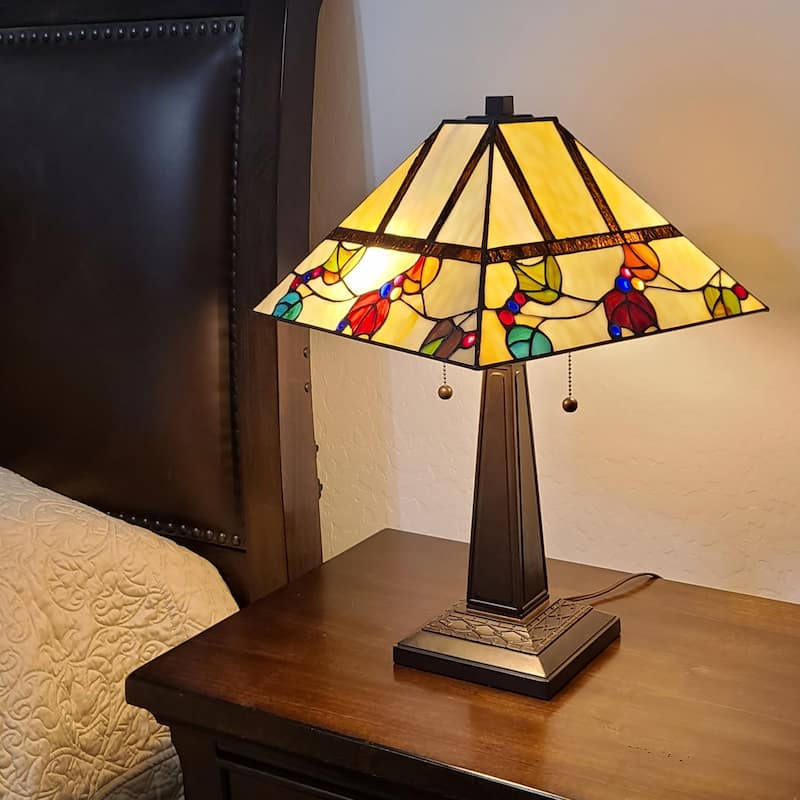 Style 22 Inch Dark Brown Metal Two Light Table Lamp with White Shade - 11” x 21” x 22”