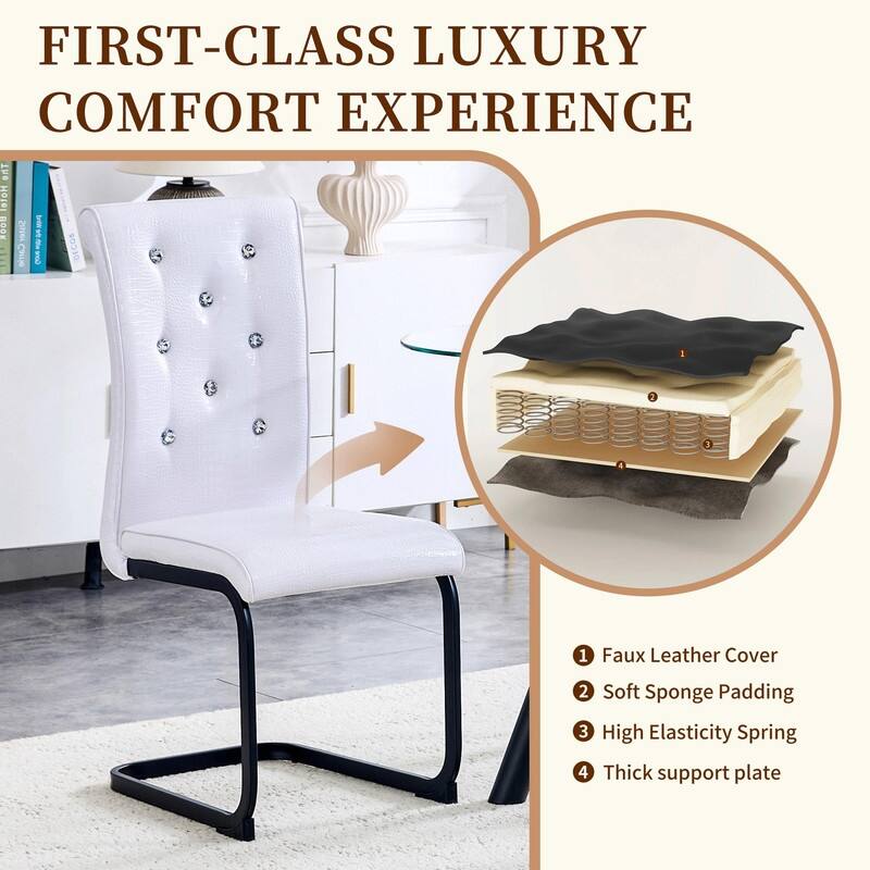 Set of 2 Retro Alligator Skin Upholstered Dining Chairs with Crystal Buckle Design & Faux Leather