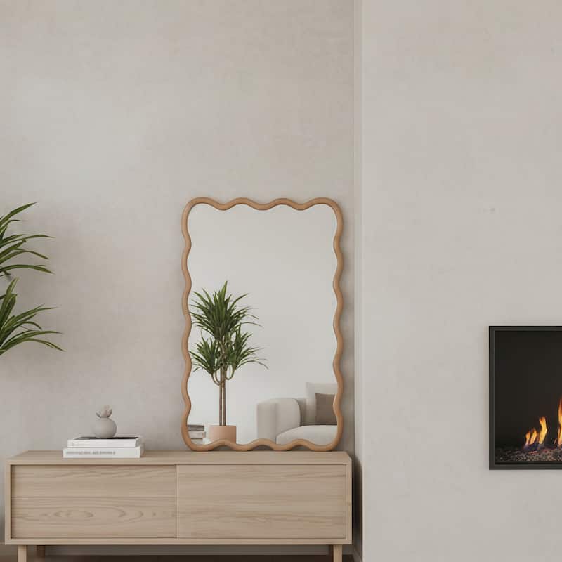 20"x30" Wavy Rectangle Solid Wood Frame Decorative Mirror