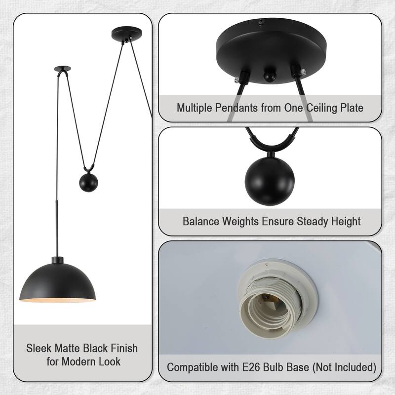 Starsky Modern 2-Light Pendant Island Light Fixture, W-Shaped Hanging Lights with Adjustable Cord and Metal Sliding Weights