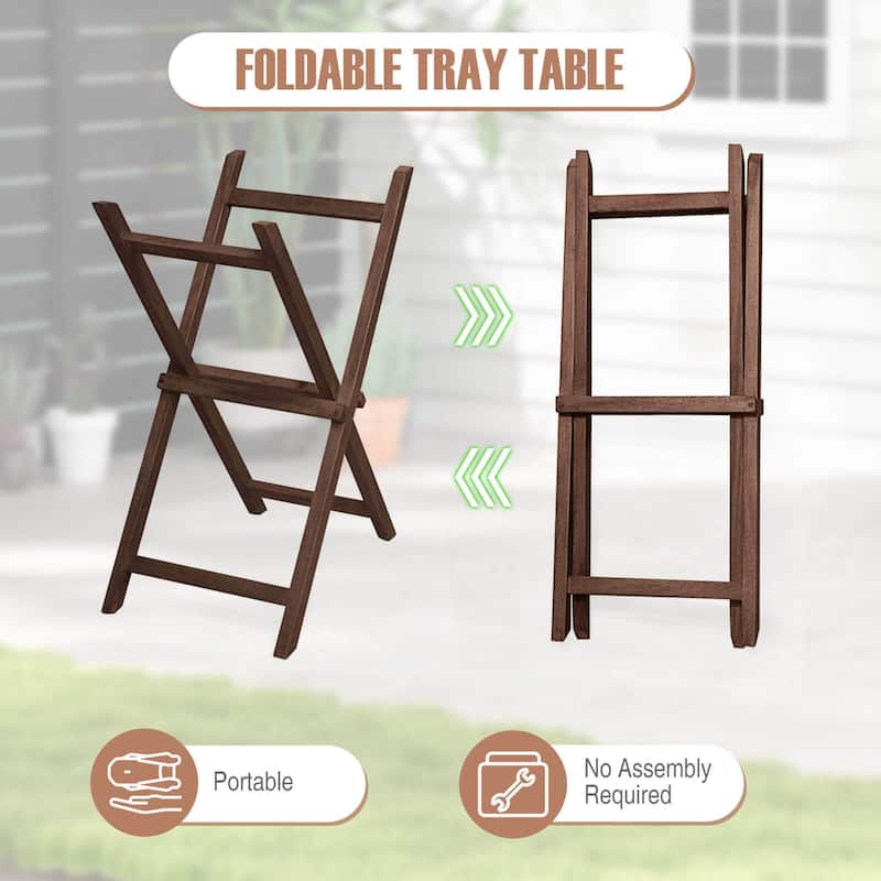 Costway 1/2 PCS Solid Teak Wood Tray Table 28" High Folding Table with