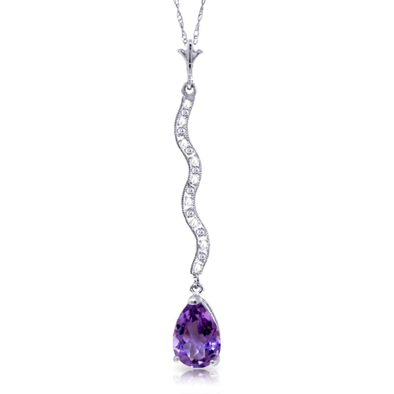 1.79 Carat 14K Solid Gold Elegant Necklace Diamond Amethyst Certified - 24 Inch - White