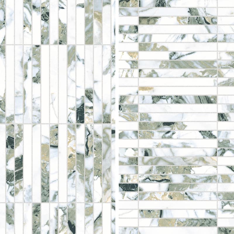 Merola Tile Touche Brick Stacked Jade 11-3/4" x 11-3/4" Porcelain Mosaic Floor and Wall Tile - (1 Tile)