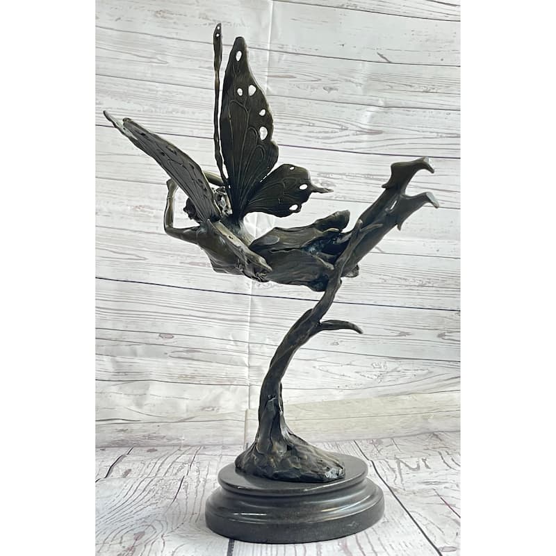 Flying Angel Fairy Bronze Figure Figurine Statue Sculpture Marble Base Original Art 16 Inches X 13 Inches