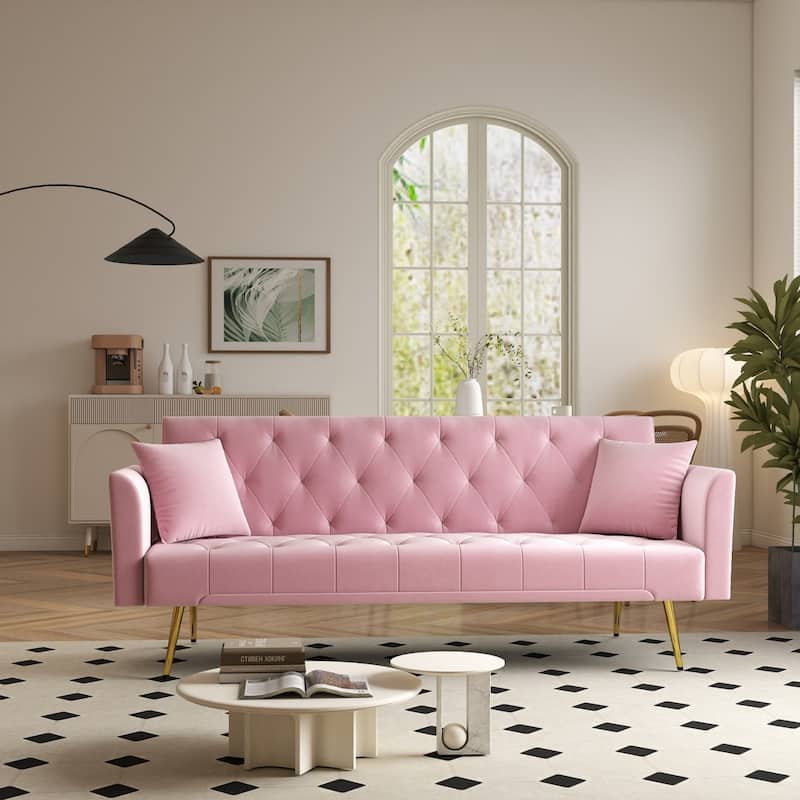 72" Modern Convertible Velvet Tufted Sofa with 2 Pillows