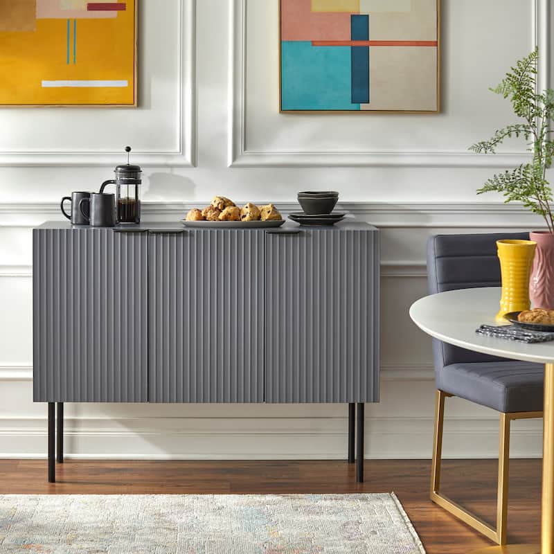 Lifestorey Valen Channel Front Sideboard/Buffet with Adjustable Shelves - Charcoal Grey