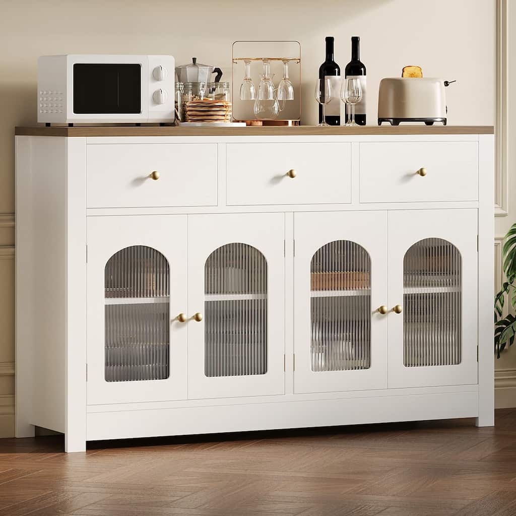 55 Inch Farmhouse Buffet Cabinet with Storage, Large Wood Narrow Kitchen Buffet Storage Cabinet for Dining Room