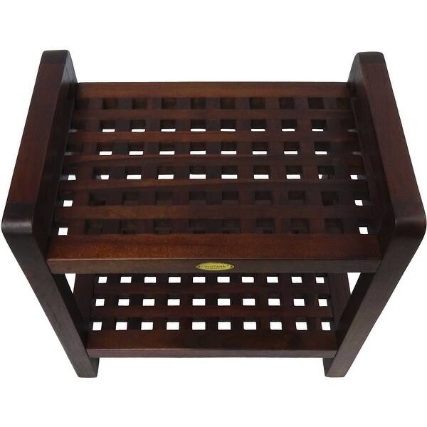 Compact Rectangular Teak Lattice Pattern Shower or Outdoor Bench in Brown Finish Compact Rectangular Teak Lattice Pattern Shower or Outdoor Bench in Brown Finish