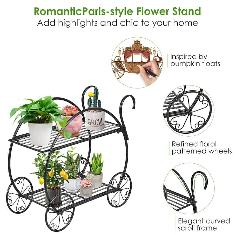 Costway Heavy Duty Metal Flower Cart Pot Rack Plant Display Stand