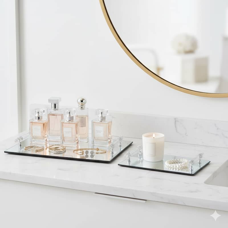 Decorative Pattern Glass Tray with Handles - Chic Home Decor - Accent Tray