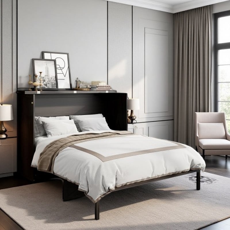 Queen Murphy Bed with Storage Drawers, USB Ports & Power Outlets, Space-Saving Foldable Cabinet Design