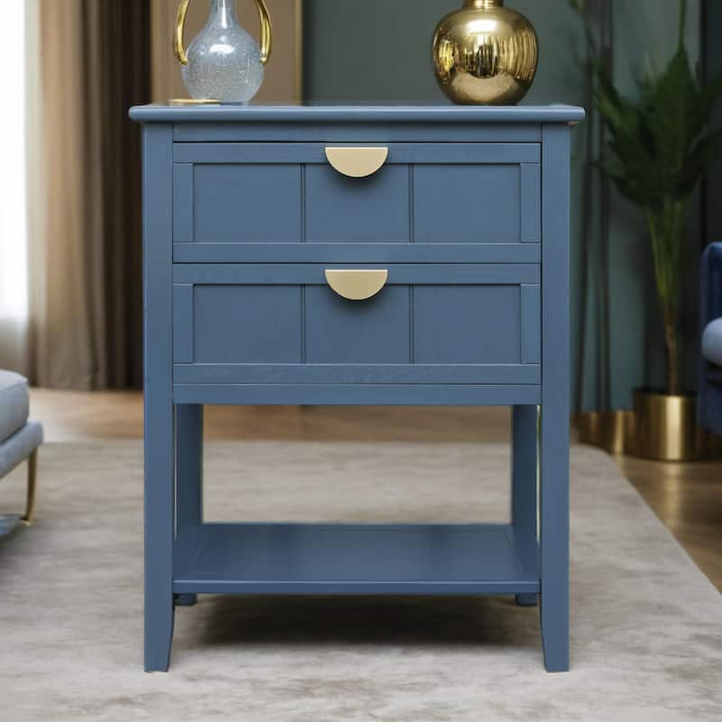 2 Drawer Side table,American style, End table,Suitable for bedroom, living room, study，Blue