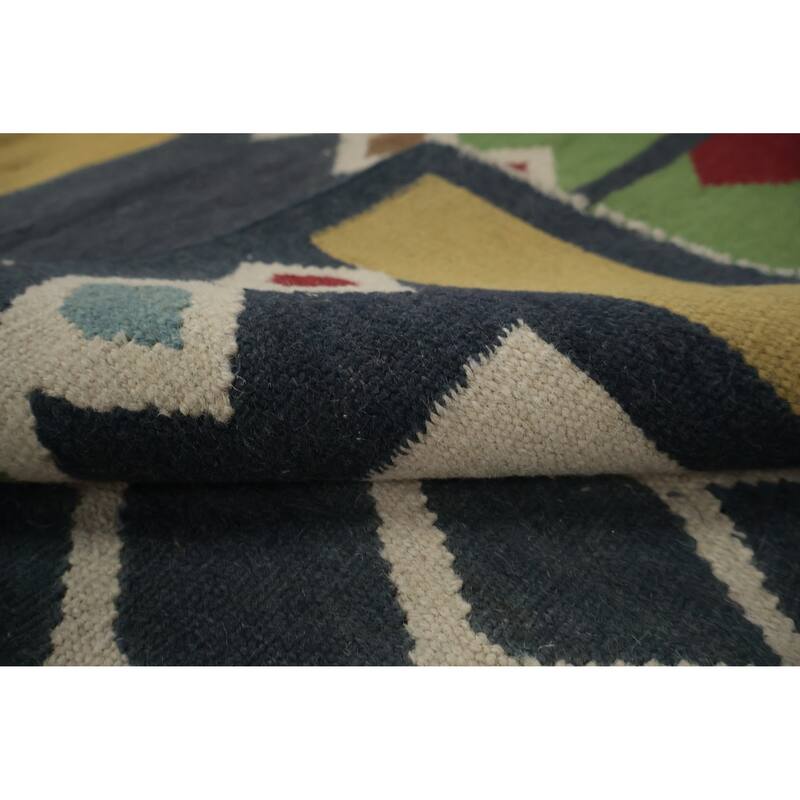 Hand Woven Oriental 100% Wool Carpet Southwestern Modern Multi-Colored Kilim Area Rug - 9' 10'' X 6' 8''