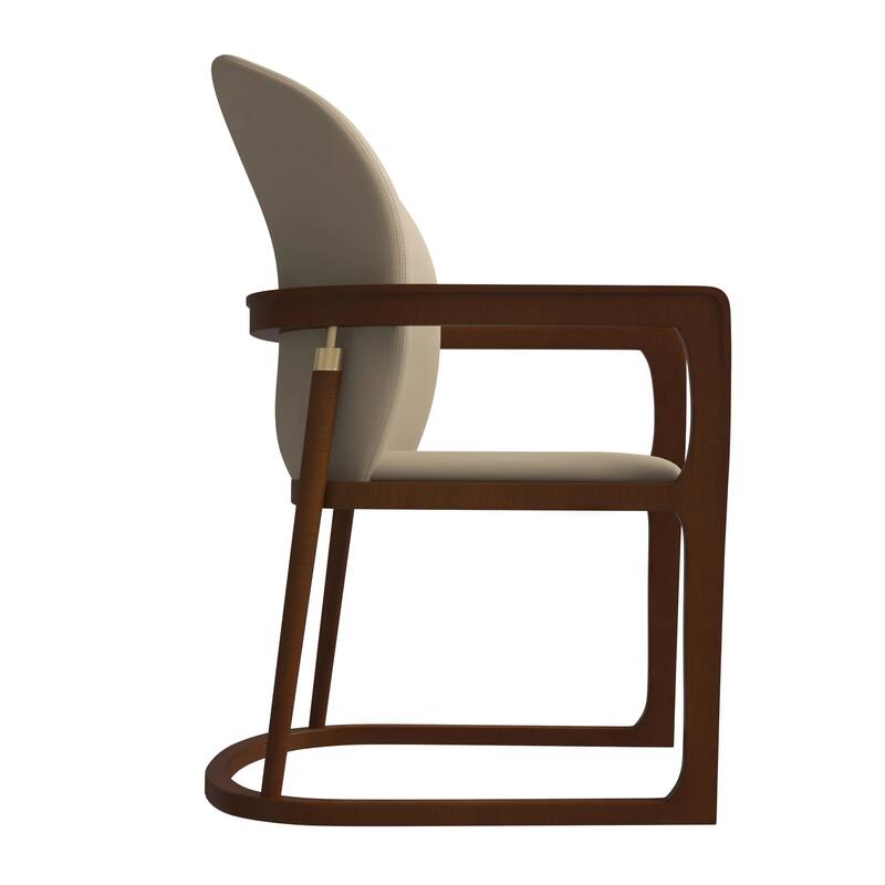 Svelta Leather Dining Chair with Rubberwood Legs Curved Back Accent Arm Chair for Kitchen and Dining Room Set of 4