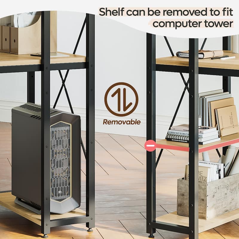 Computer Desk Home Office Computer Desk with 4 Shelves & Hooks