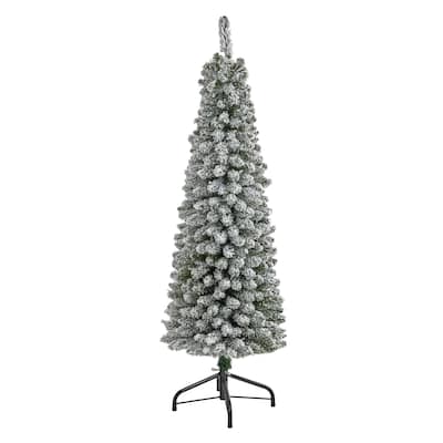 5’ Pencil Flocked Artificial Christmas Tree, Unlit - 5 Foot