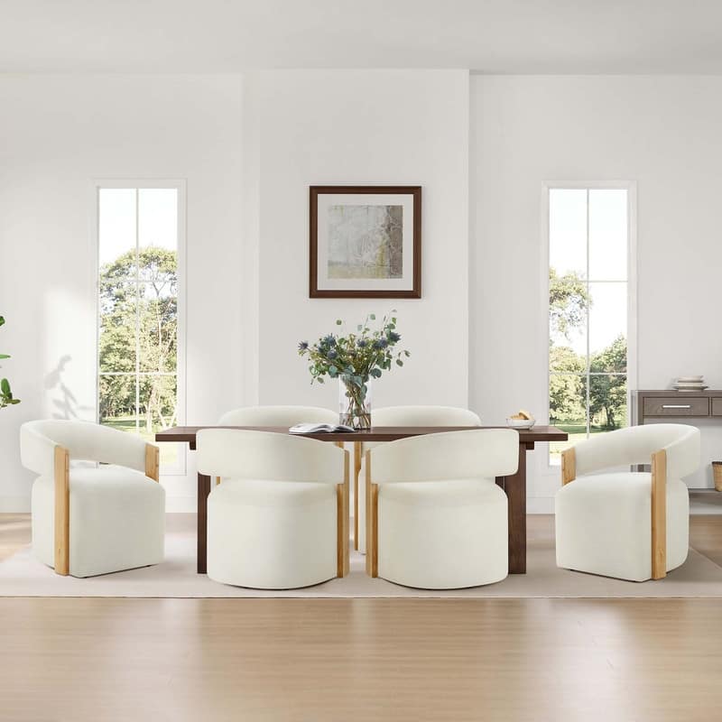 Spruce & Spring Nova Modern Upholstered Dining Chair with Casters & Wood Armrests - Set of 4 - Beige