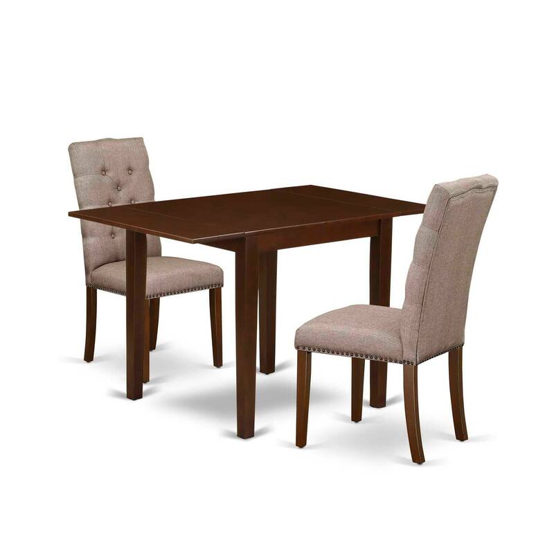 HomeStock 3-Piece Mahogany Finish Rectangular Solid Wood Top with Dropleaf Dining Table Set