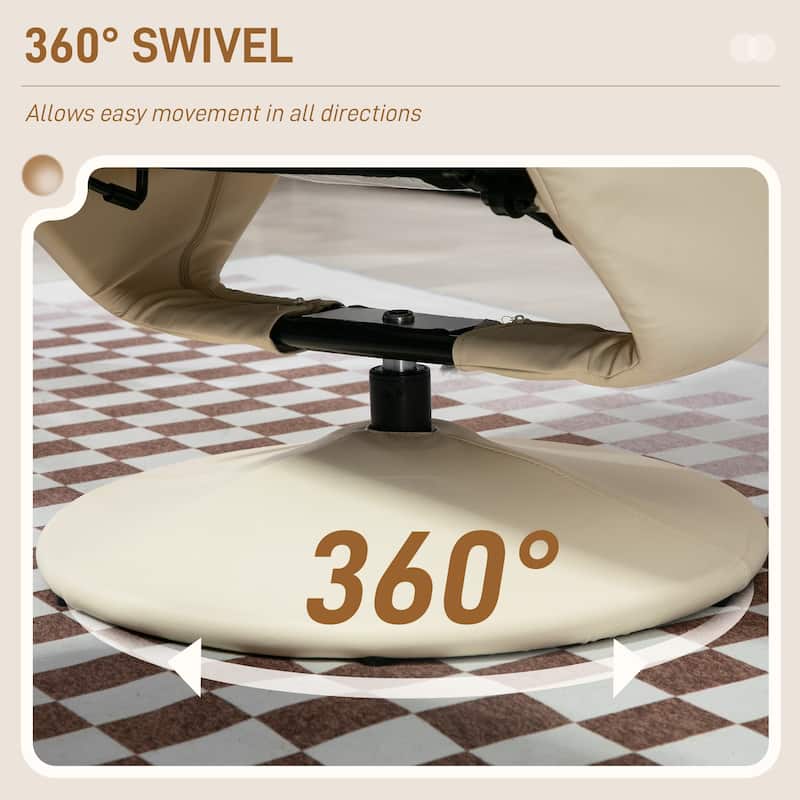 PU Leather Swivel High Back Armchair with Footstool
