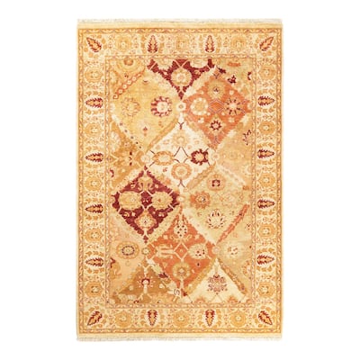 Overton Handknotted Wool Contemporary Floral Ivory Area Rug - 4' x 6'