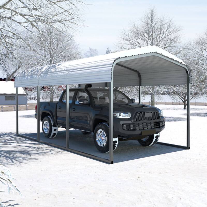VEIKOUS Metal Carport, Heavy Duty Steel Carport Garage and Shelter, White
