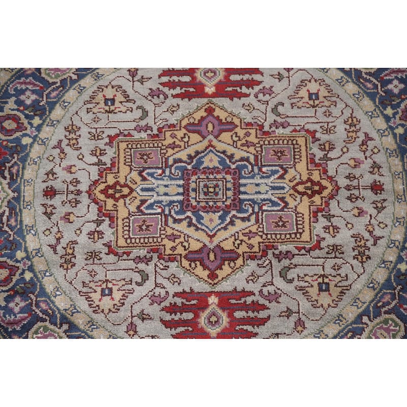 Geometric Heriz Serapi Round Rug Hand-knotted Wool Carpet - 6'0"x 6'0"