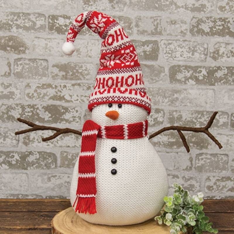 Ho Ho Ho Plush Snowman Sitter Christmas Shelf Decoration - 8” x 5” x 22”
