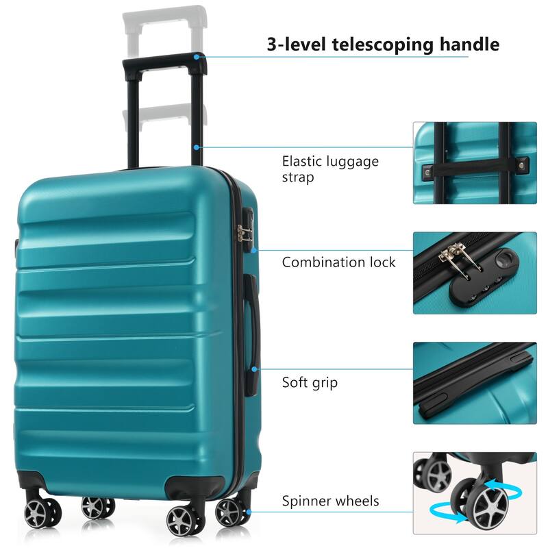 4-Piece, Modern Hard-Shell Luggage, Lightweight Luggage with Spinner Wheels, for Boarding Travel, Blue