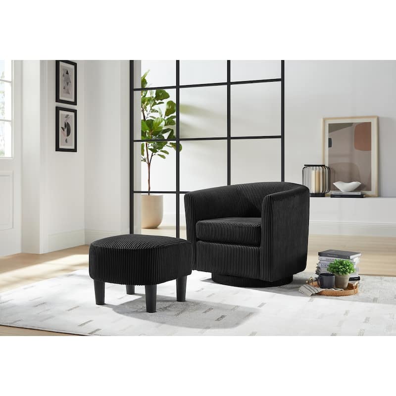 360° Swivel Accent Chair with Ottoman, Barrel Chair with Upholstered
