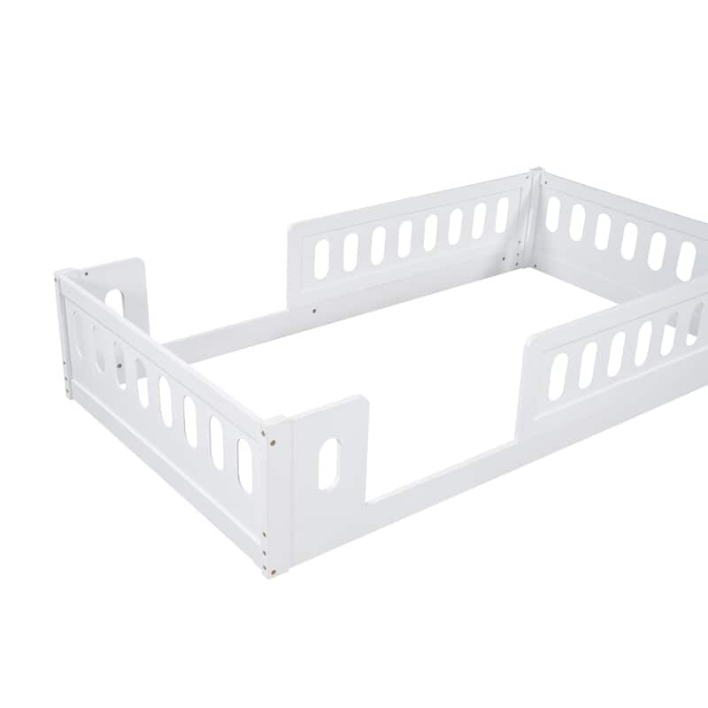 Wood Twin Size Platform Bed with Guardrail