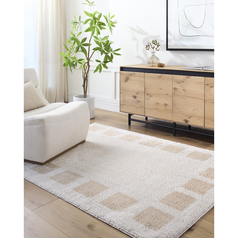 Livabliss Fossay Shag Modern & Contemporary Checkered Washable Area Rug - Beige - 6' 7" x 9'