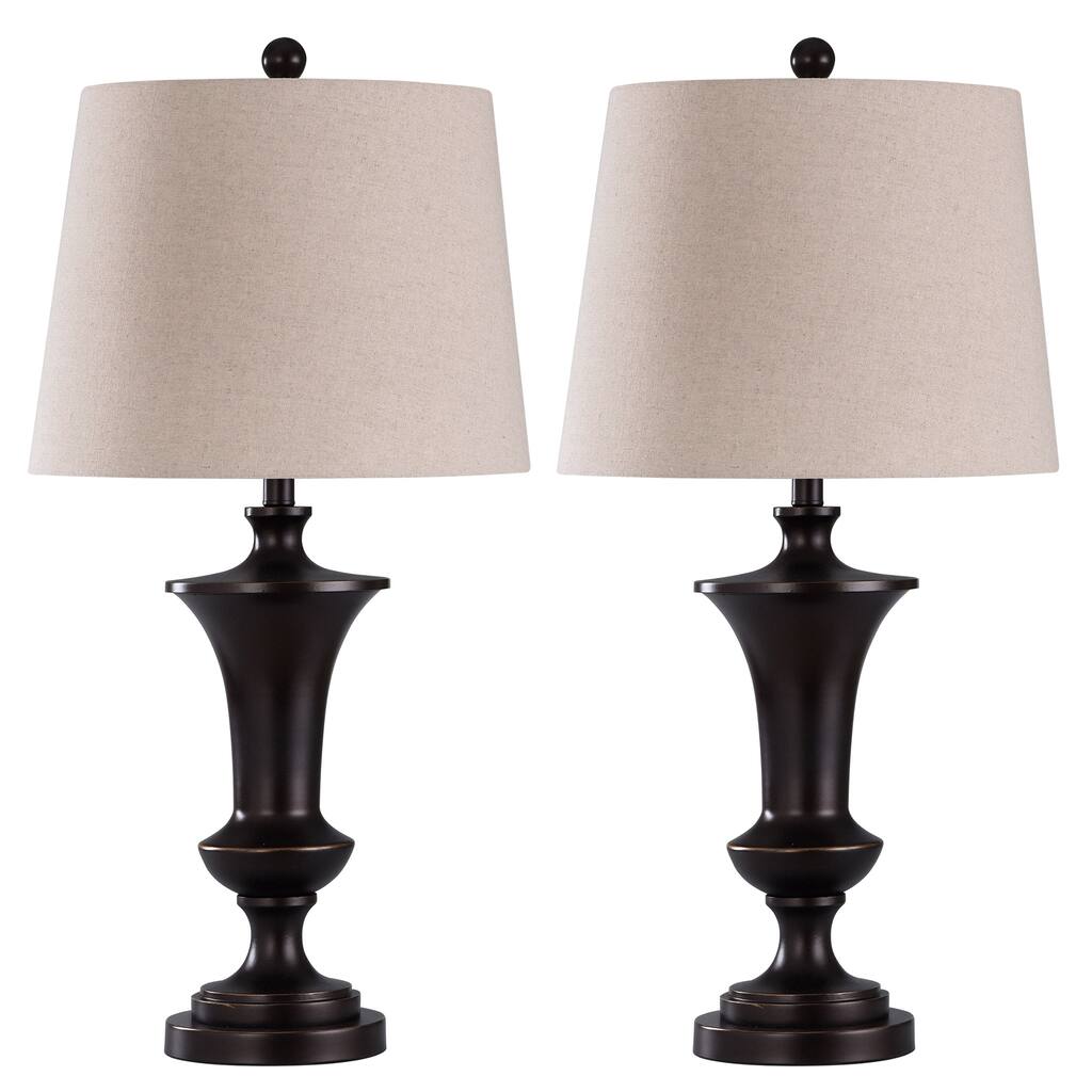 Asher - Pair Of Metal Body Casula Table Lamps - Oil Rubbed Bronze - Oatmeal Beige Shade