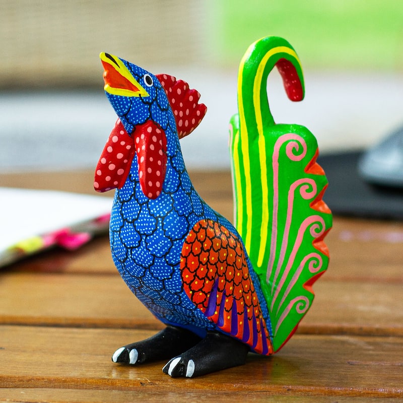 Novica Handmade Imposing Rooster Wood Alebrije Figurine