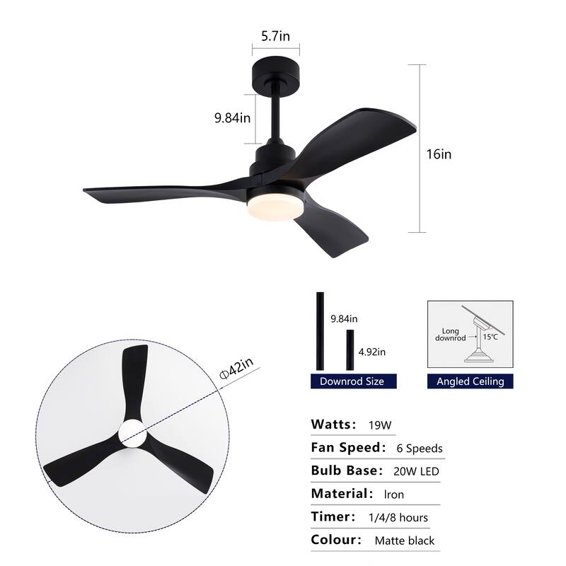 42" Ceiling Fans w/ Lights and Remote, Noiseless Reversible DC Motor